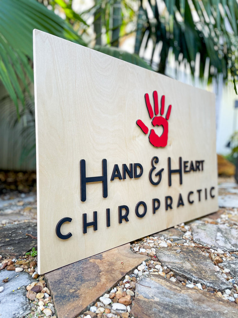 hand and heart outdoor view - Custom Rectangular Indoor 3D Logo Sign