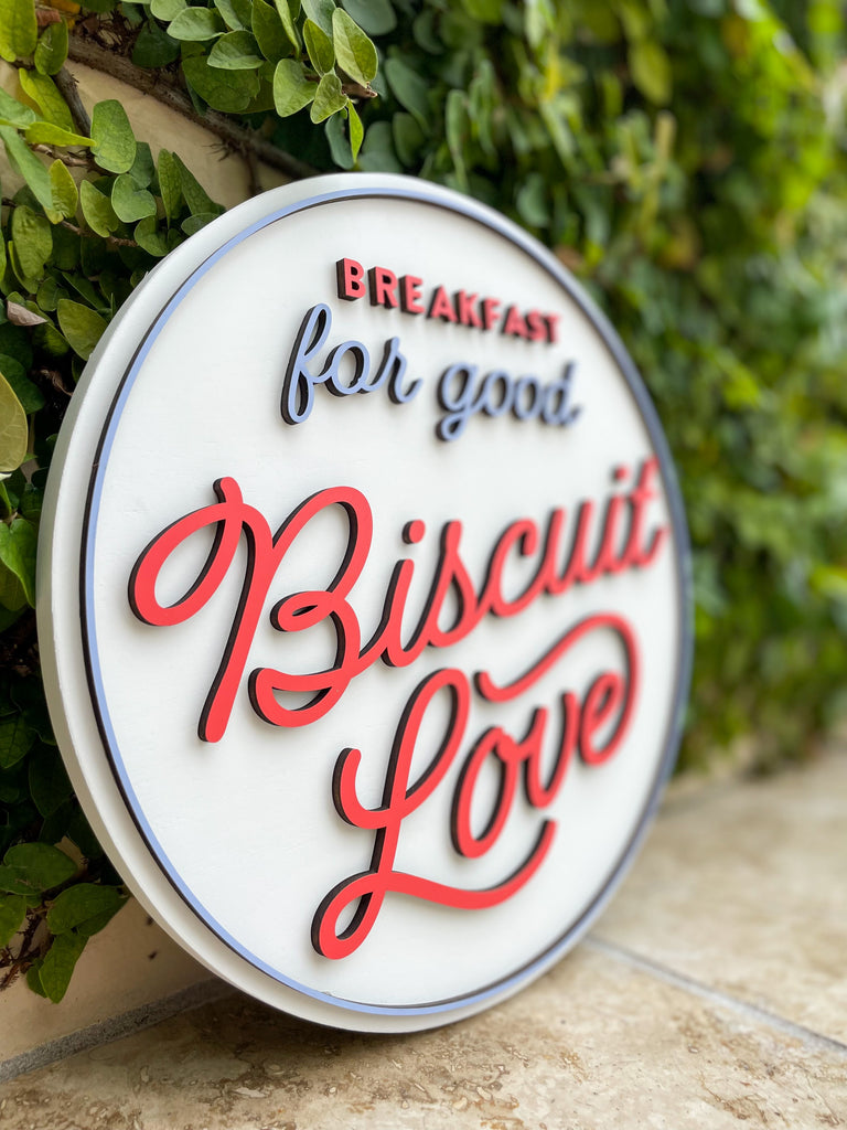 round biscuit love sign board